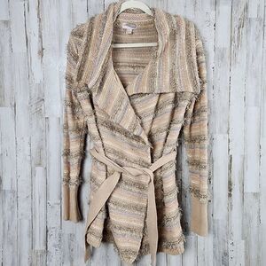 Love 21 Eyelash Belted Cardigan Sweater Tan Size Medium